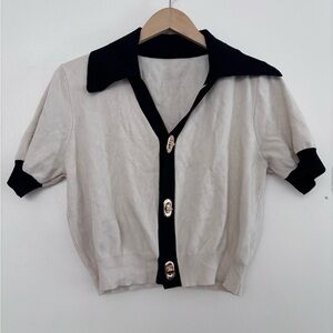 Commense Cream and Black Knit Top size L
